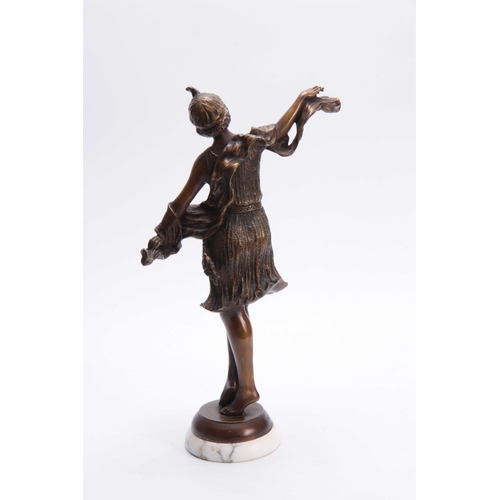 475 - ARMAND GODARD AN ART DECO BRONZE SCULPTURE OF A YOUNG LADY - signed A. Godard mounted on a white mar... 