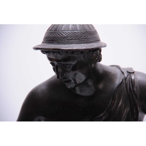 477 - A 19TH CENTURY BRONZE SCULPTURE OF A YOUNG GREEK MAN SAT AT A FOUNTAIN  52.5cm high.