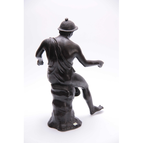 477 - A 19TH CENTURY BRONZE SCULPTURE OF A YOUNG GREEK MAN SAT AT A FOUNTAIN  52.5cm high.