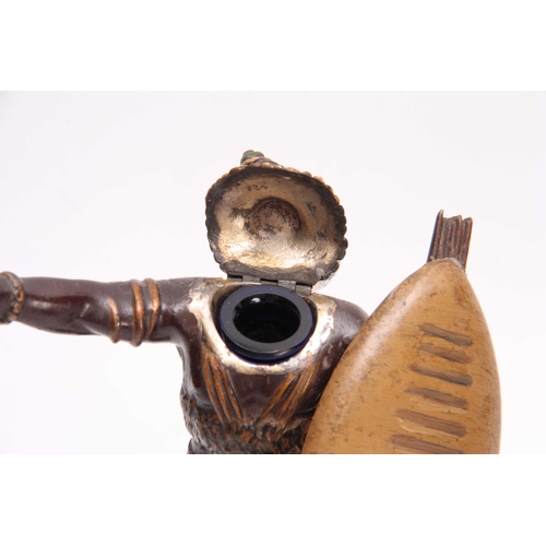 484 - A LATE 19th CENTURY COLD PAINTED FIGURAL INKWELL modelled as an African warrior with hinged head rev... 