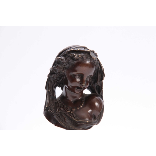 493 - A LATE 19TH CENTURY FRENCH BRONZE BUST OF A YOUNG GIRL mounted on a turned marble and slate soccle 2... 