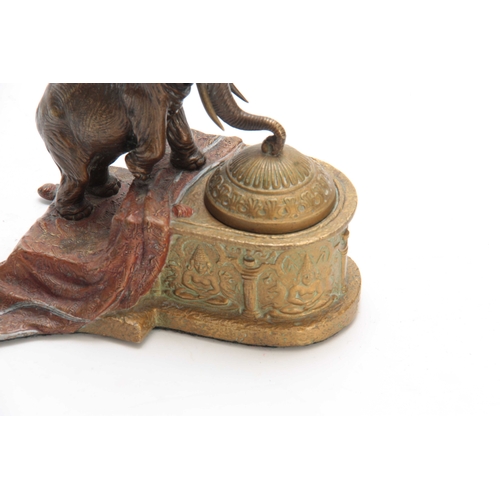 506 - FRANZ BERGMAN. A LATE 19th CENTURY AUSTRIAN COLD PAINTED BRONZE INKWELL modelled as an elephant clim... 