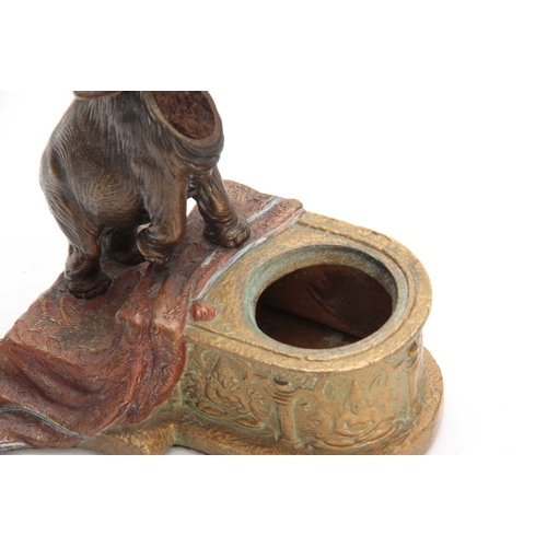 506 - FRANZ BERGMAN. A LATE 19th CENTURY AUSTRIAN COLD PAINTED BRONZE INKWELL modelled as an elephant clim... 