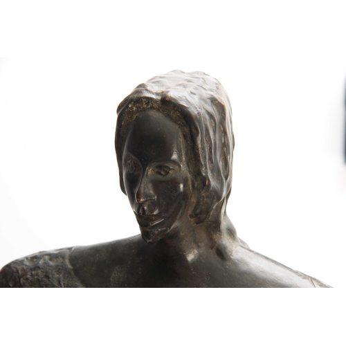 508 - JEAN JACQUES HAMARD A 20TH CENTURY MODERN ART BRONZE SCULPTURE OF A FEMALE mounted on a veined red m... 