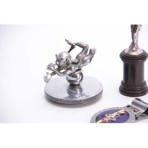 517 - THREE ITEMS OF MOTORING MEMORABILIA comprising A Spirit of Ecstacy Mascot on plinth base 19cm high, ... 