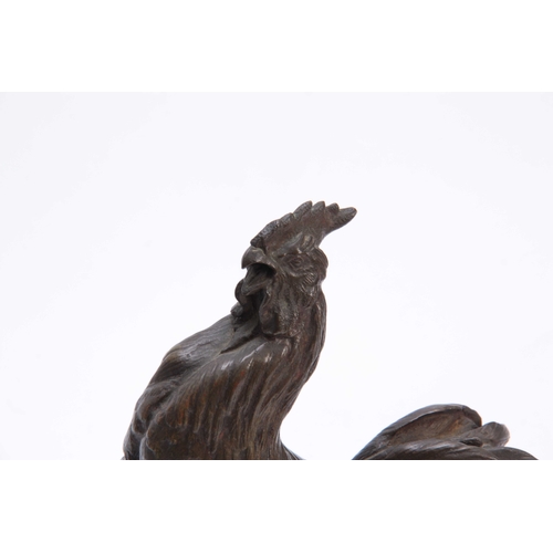 518 - ALFRED BRAYE (1839 - 1882) A 19TH CENTURY FRENCH BRONZE SCULPTURE OF A COCKEREL on a naturalistic ba... 