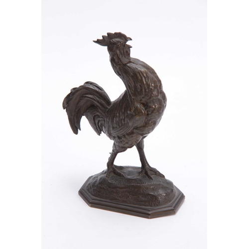 518 - ALFRED BRAYE (1839 - 1882) A 19TH CENTURY FRENCH BRONZE SCULPTURE OF A COCKEREL on a naturalistic ba... 