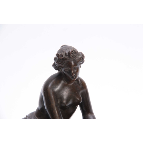 528 - A PAIR OF 19TH CENTURY CLASSICAL BRONZE SEMI NUDE FIGURES OF YOUNG LADIES mounted on carved marble n... 