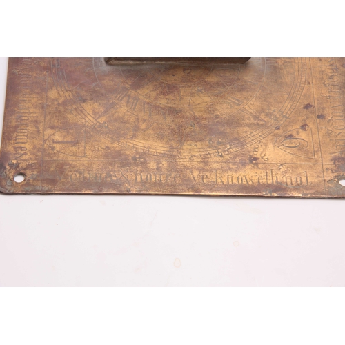 537 - A SQUARE BRASS SUNDIAL dated 1671, having engraved verses around the edges 'As day runs So your deat... 