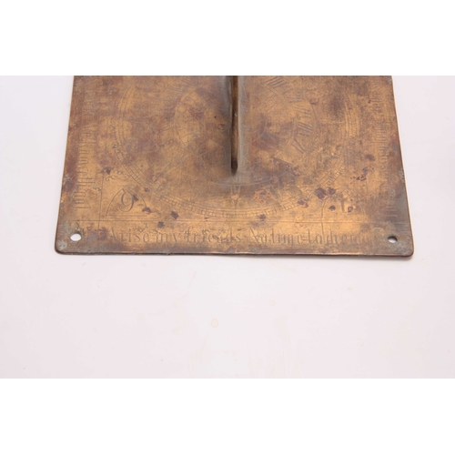 537 - A SQUARE BRASS SUNDIAL dated 1671, having engraved verses around the edges 'As day runs So your deat... 