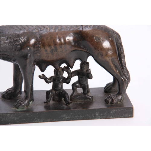 543 - A 19TH CENTURY BRONZE SCULPTURE OF ROMULUS AND REMUS WITH THE SHE WOLF having a rich brown patina 22... 