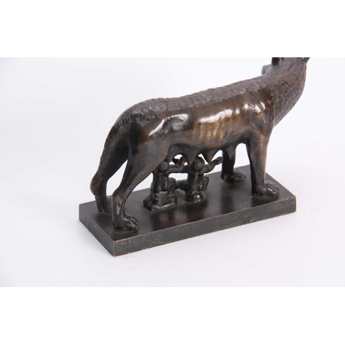 543 - A 19TH CENTURY BRONZE SCULPTURE OF ROMULUS AND REMUS WITH THE SHE WOLF having a rich brown patina 22... 