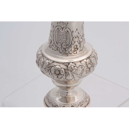 602 - A VICTORIAN BALUSTER SILVER SUGAR CASTOR with all over embossed rococo decoration 15.5cm high Birmin... 