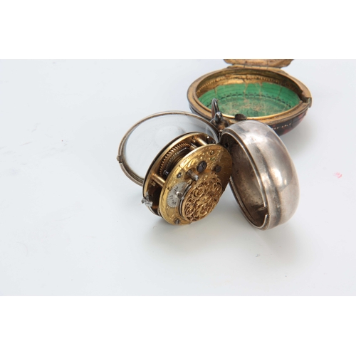 621 - A GEORGE II SILVER PAIR CASED POCKET WATCH IN TORTOISESHELL CASE  silver inner case date letter 1744... 