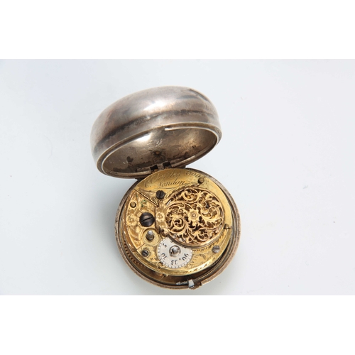 621 - A GEORGE II SILVER PAIR CASED POCKET WATCH IN TORTOISESHELL CASE  silver inner case date letter 1744... 