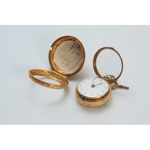 636 - WILLIAM WEBSTER, EXCHANGE ALLEY, LONDON. A FINE EARLY 18th CENTURY PAIR CASED POCKET WATCH the 22ct ... 