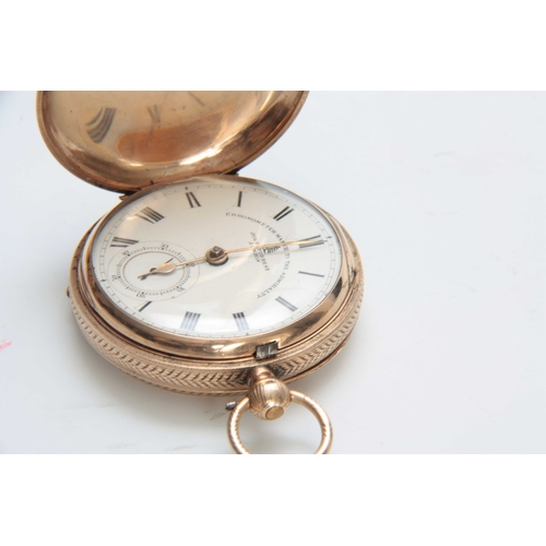 640 - A 9CT GOLD JOHN FORREST FULL HUNTER POCKET WATCH with finely engraved case enclosing an enamel dial ... 