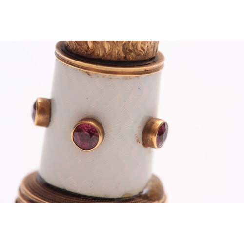 656 - A LATE 19TH / EARLY 20TH CENTURY BRIGG, LONDON 18CT STAMPED CORNELIAN DOG'S HEAD SEAL WITH JEWELLED ... 