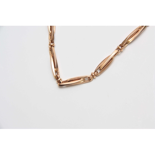 670 - A 14CT YELLOW GOLD NECK CHAIN of unusual double interlinked and elongated sections 58cm overall 53gr... 