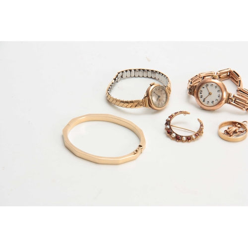 683 - A SELECTION OF 9CT GOLD ITEMS including two gold watches 57grams