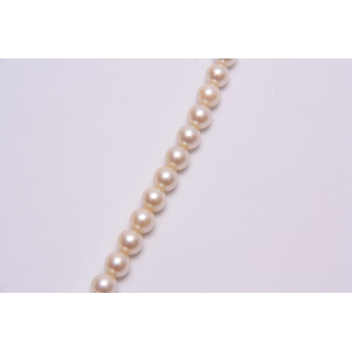 684 - A GRADUATED PEARL NECKLACE with 14ct gold clasp - hallmarked 14ct  46cm long