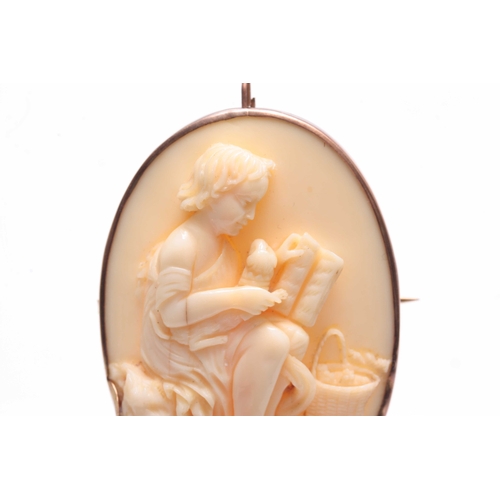 694 - A 19TH CENTURY OVAL FINELY CARVED IVORY CAMEO MOUNTED IN A GOLD FRAME 5.5cm high 4cm wide.