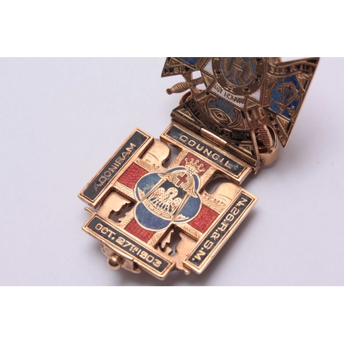 702 - AN UNUSUAL EARLY 20TH CENTURY FREEMASONS GOLD, ENAMEL AND DIAMOND SET  PENDANT formed as an eagle, h... 