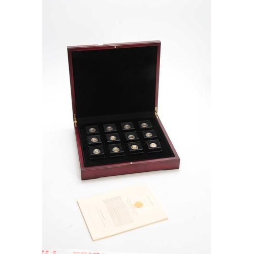 719 - A CASED SET OF TWELVE FABULA AURUM ELIZABETH II 9CT GOLD HALF CROWNS - each weighing 1gm and depicti... 