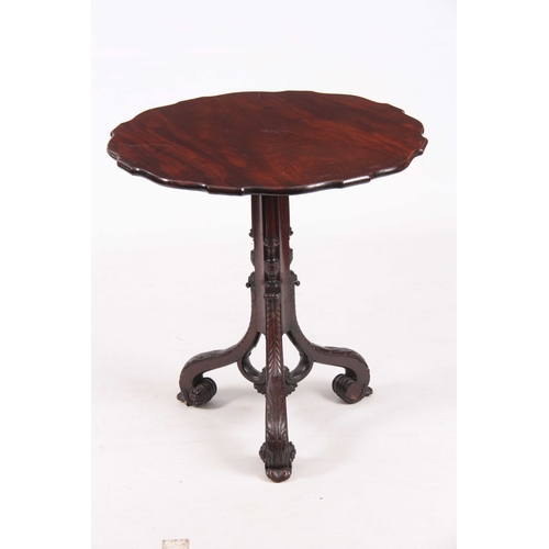 1004 - A FINE GEORGE III FIGURED MAHOGANY CHIPPENDALE STYLE TILT TOP TABLE with solid shaped edge hinged to... 