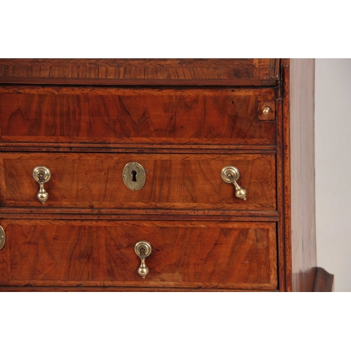 1008 - A WILLIAM AND MARY HERRING-BANDED AND FIGURED WALNUT BUREAU BOOKCASE the double-domed top with origi... 