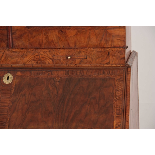 1008 - A WILLIAM AND MARY HERRING-BANDED AND FIGURED WALNUT BUREAU BOOKCASE the double-domed top with origi... 