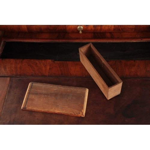 1008 - A WILLIAM AND MARY HERRING-BANDED AND FIGURED WALNUT BUREAU BOOKCASE the double-domed top with origi... 