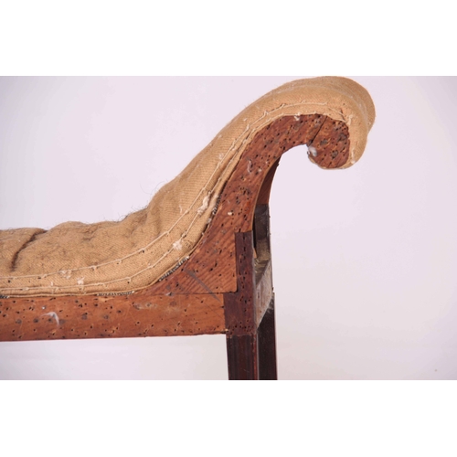 1014 - A GOOD GEORGE III MAHOGANY WINDOW SEAT with shaped upholstered seat and scrolled side arms; standing... 