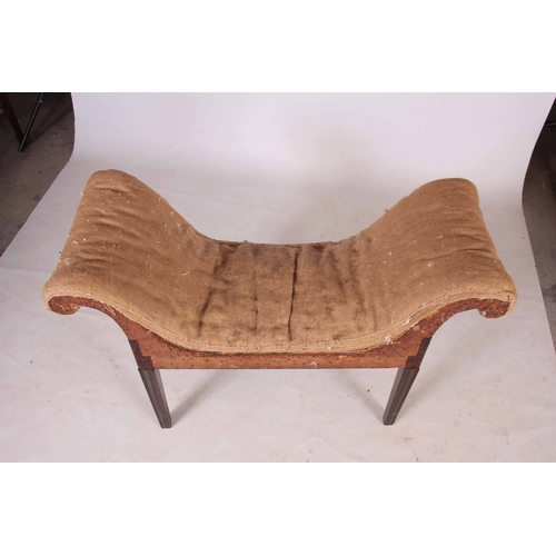 1014 - A GOOD GEORGE III MAHOGANY WINDOW SEAT with shaped upholstered seat and scrolled side arms; standing... 