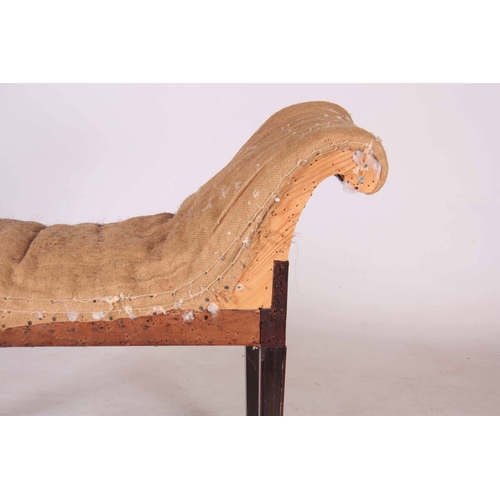 1014 - A GOOD GEORGE III MAHOGANY WINDOW SEAT with shaped upholstered seat and scrolled side arms; standing... 