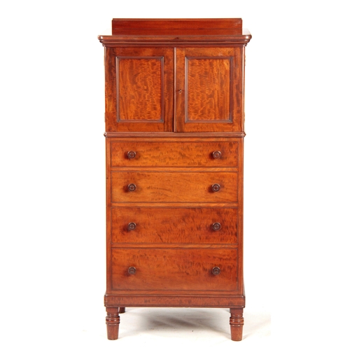 1016 - GILLOWS, LANCASTER. A FINE EARLY 19TH CENTURY FIDDLE-BACK MAHOGANY CABINET ON CHEST with hinged pane... 