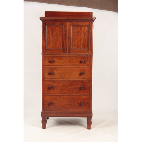 1016 - GILLOWS, LANCASTER. A FINE EARLY 19TH CENTURY FIDDLE-BACK MAHOGANY CABINET ON CHEST with hinged pane... 