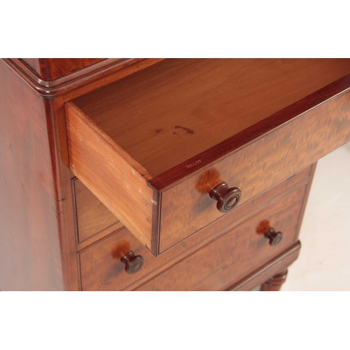 1016 - GILLOWS, LANCASTER. A FINE EARLY 19TH CENTURY FIDDLE-BACK MAHOGANY CABINET ON CHEST with hinged pane... 