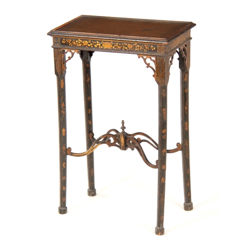 1022 - A LATE GEORGIAN LACQUERED JARDINIERE TABLE decorated with painted floral work; standing on chamfered... 