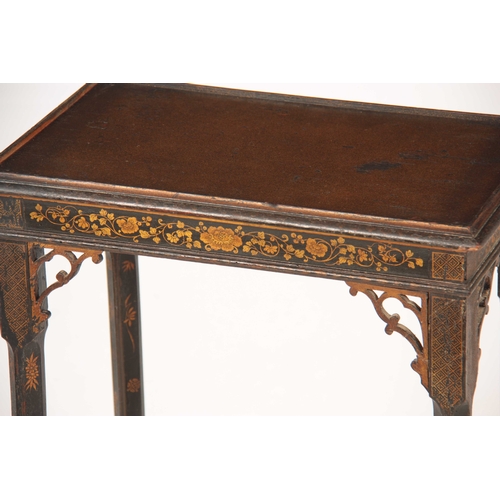 1022 - A LATE GEORGIAN LACQUERED JARDINIERE TABLE decorated with painted floral work; standing on chamfered... 