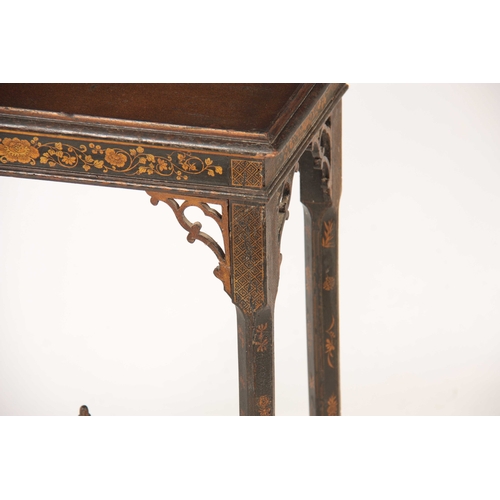 1022 - A LATE GEORGIAN LACQUERED JARDINIERE TABLE decorated with painted floral work; standing on chamfered... 