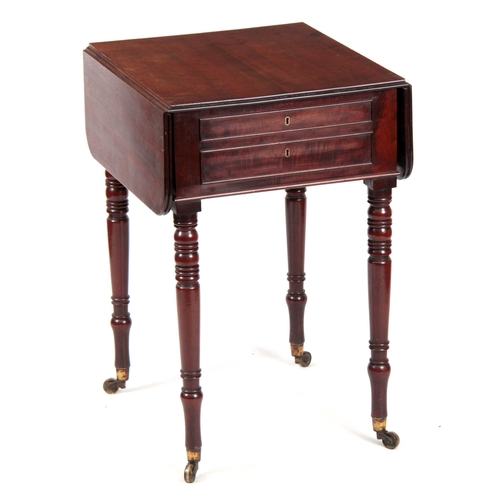 1023 - A WILLIAM IV MAHOGANY PEMBROKE / LAMP TABLE OF SMALL SIZE with hinged fall down sides and frieze dra... 