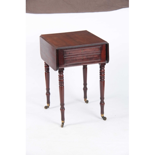 1023 - A WILLIAM IV MAHOGANY PEMBROKE / LAMP TABLE OF SMALL SIZE with hinged fall down sides and frieze dra... 