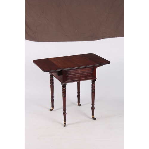 1023 - A WILLIAM IV MAHOGANY PEMBROKE / LAMP TABLE OF SMALL SIZE with hinged fall down sides and frieze dra... 