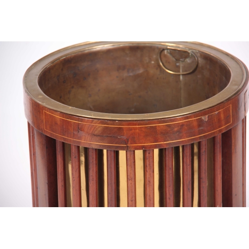 1027 - A GEORGE III FLAMED MAHOGANY AND BOXWOOD INLAID FRENCH BIEDAMIER STYLE CIRCULAR PLATE BUCKET / PLANT... 