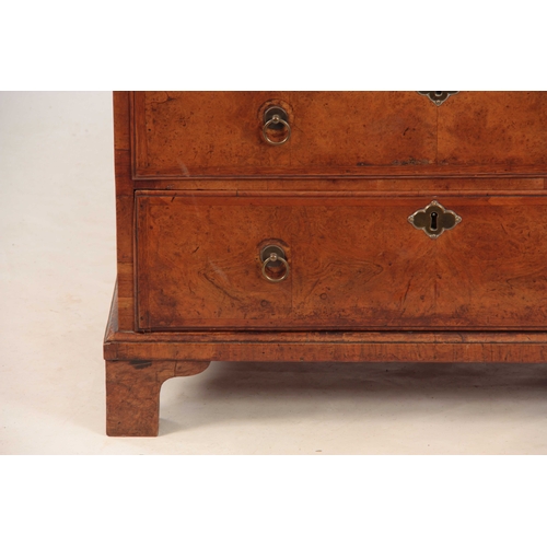 1037 - A QUEEN ANNE HERRING-BANDED BURR WALNUT BUREAU OF SMALL SIZE the angled fall with a stepped interior... 