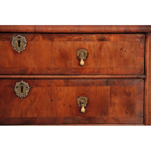 1042 - A WILLIAM AND MARY YEW-WOOD CHEST OF DRAWERS having a D shaped moulded edge top above four graduated... 