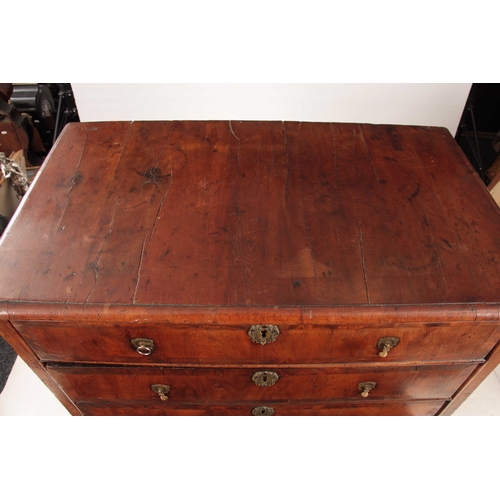 1042 - A WILLIAM AND MARY YEW-WOOD CHEST OF DRAWERS having a D shaped moulded edge top above four graduated... 