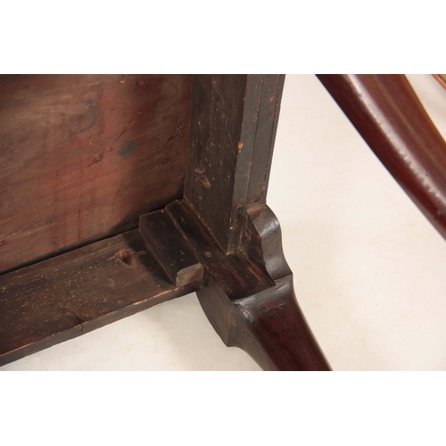 1043 - A GEORGE II IRISH MAHOGANY CONSOLE TABLE with shaped shallow frieze; standing on bulbous shaped cabr... 