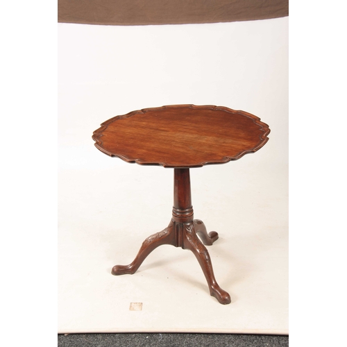 1048 - A MID 18TH CENTURY SCOTTISH FIGURED MAHOGANY TILT TOP TABLE with one-piece moulded pie crust top, ab... 